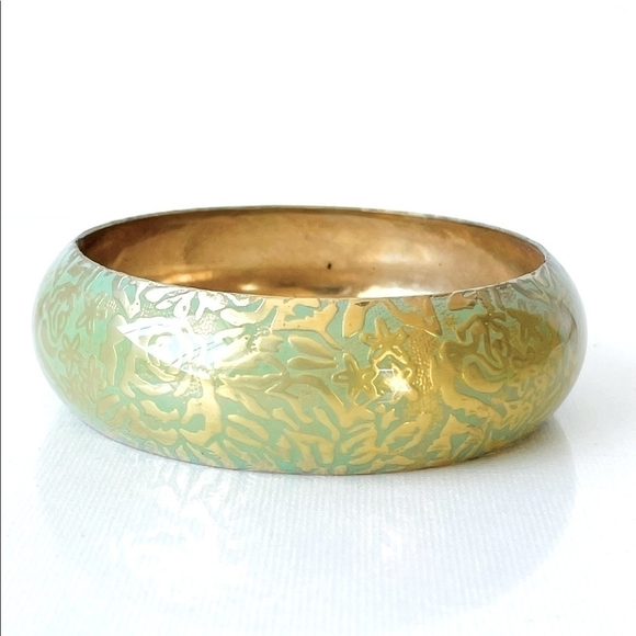 New Zachary’s Smile Designer Bangle Bracelet Gold & Green Metal Bracelet Jewelry - Picture 4 of 4